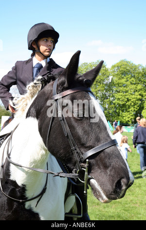 Ein Teenager-Mädchen-Springsport auf ihrem Pferd Stockfoto