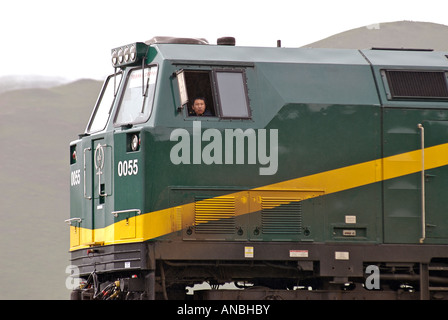 Lokführer der Skytrain Qinghai Provinz Xizang Eisenbahn der Welt s höchste Route Hochland von Tibet Tibet. Chinesischen Fahrer Stockfoto