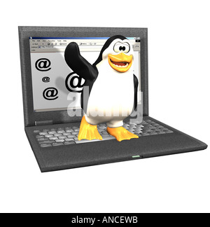 Notebook mit Linux Pinguin tux Stockfoto