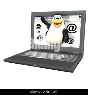 Notebook mit Linux Pinguin tux Stockfoto