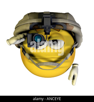 Armee-Smiley mit Kampf-Helm Stockfoto
