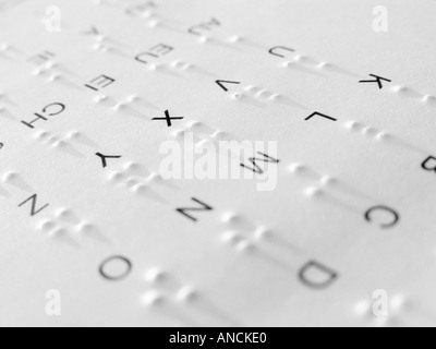 Braille-Detail von Braille-Alphabet Stockfoto