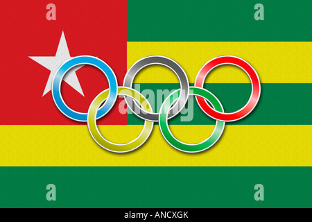 Flagge von Togo mit Olympia-symbol Stockfoto