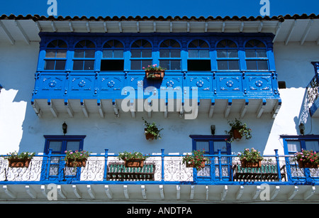 Reich verzierte Balkon, Cusco, Peru Stockfoto