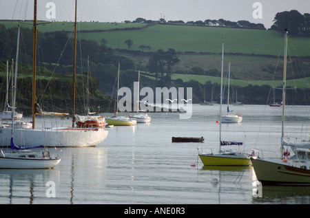 Boote im Hafen von Helford Flussmündung Cornwall Vereinigtes Königreich Stockfoto