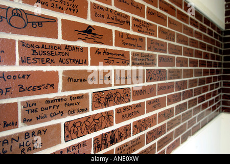 Der Sponsor Wand im neuen Hangar am Newark Air Museum, Nottinghamshire, UK Stockfoto