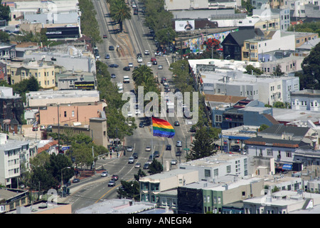 Luftaufnahme der Market Street und Castro, San Francisco, Kalifornien Stockfoto