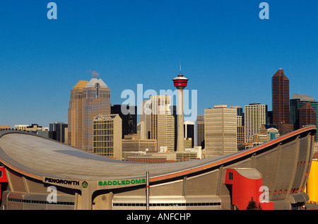 Aussicht auf die Innenstadt von Saddledome, Calgary, Alberta, Kanada. Stockfoto