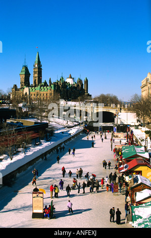 Eislaufen auf dem Rideau-Kanal, Ottawa, Kanada Stockfoto