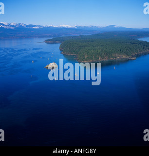 Chrom-Insel Leuchtturm Denman, Hornby, Vancouver Island, British Columbia, Kanada. Stockfoto