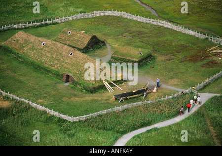 Antenne L'anse Aux Meadows, eine historische Wikinger Siedlung, Neufundland, Kanada. Stockfoto