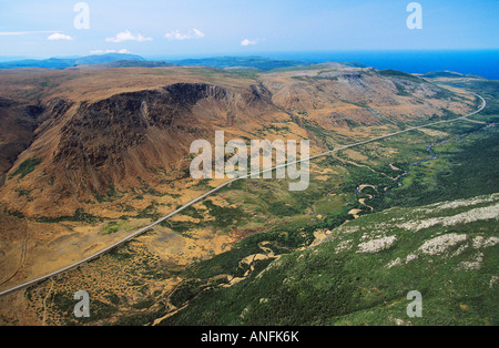 Luftbild der Tablelands, Gros Morne National Park, Neufundland, Kanada. Stockfoto
