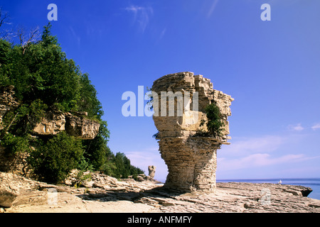 Die Felsformationen der Blumentopf Blumentopf Insel in Fathom Five National Marine Park, Tobermory, Ontario, Kanada. Stockfoto