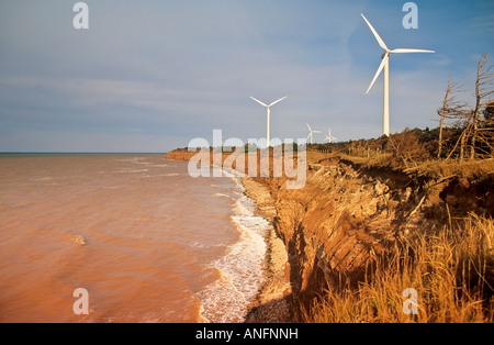 Windkraftanlagen in Nordkap, Prince Edward Island, Kanada. Stockfoto