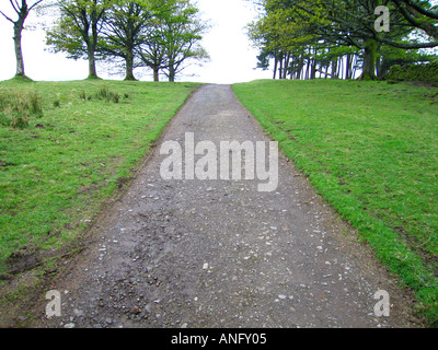 Schotterstraße durch Landschaft Richtung in Ferne Stockfoto