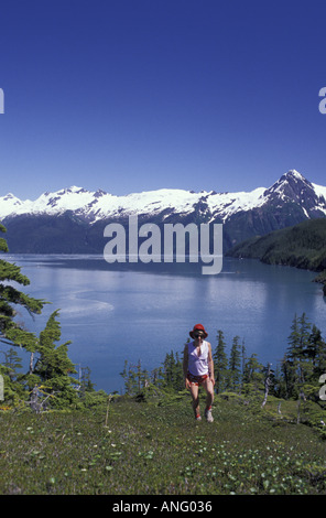 Person Wandern Harriman Fjord Chugach Mtns SC AK Prinz-William-Sund Stockfoto