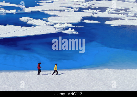 Frauen wandern am Mendenhall Gletscher neben Schmelze Teich SE Stockfoto