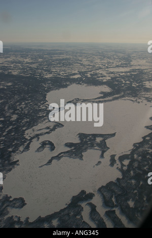 Luftbild von der Fhe eingefroren Taiga außerhalb Churchill Manitoba Kanada Western Hudson Bay Stockfoto