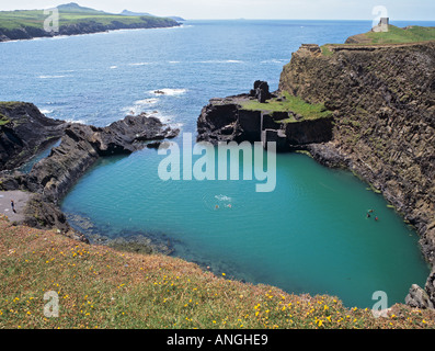 BLUE LAGOON überflutet Schieferbergwerk von oben auf Pembrokeshire Coast Abereiddy Pembrokeshire South Wales UK Stockfoto