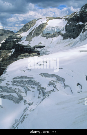 Blick auf den Stanley-Gletscher von oben am Mt Stanley Kootney Nationalpark, Alberta, Kanada. Stockfoto