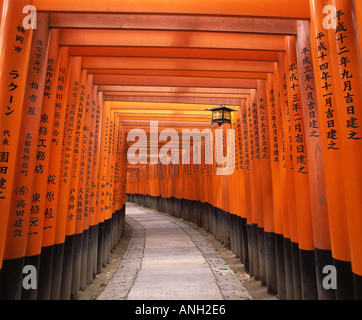 Laterne hängenden Tunnel der Torii-Tore im Fushimi Inari-Taisha Schrein, Kyoto, Kansai Japan Stockfoto