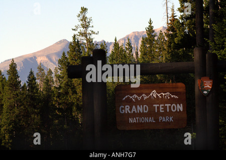 Grand Teton Nationalpark Eingang Zeichen, Jackson Hole, Wyoming, USA Stockfoto