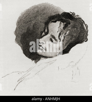 John Keats während seiner letzten Krankheit. John Keats, 1795 - 1821. Englischen romantischen Lyriker. Nach Skizze von Joseph Severn eingraviert. Stockfoto