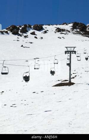 Marokko, südlich von Marrakesch, OUKAIMEDEN: Skigebiet in den hohen Atlas-Gebirge (e. 2600 m) Frühling Skilift Stockfoto