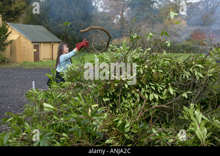 Naturschutz-freiwillige clearing ein Stück Brachland Stockfoto