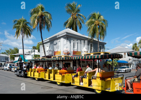 Conch Tour Zug in der historischen Altstadt, Key West, Florida, USA Stockfoto