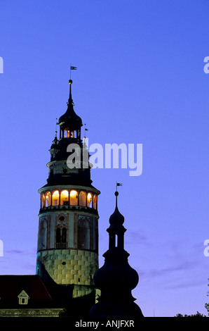 Schlossturm des 18. Jahrhunderts Krumlovsky Zamek-Cesky Krumlov, Tschechische Republik Stockfoto