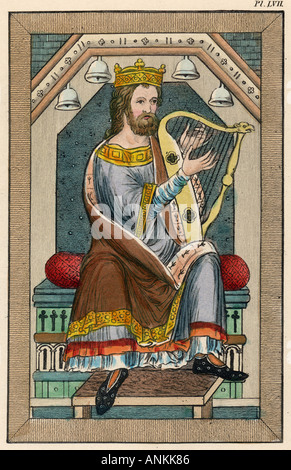 13. Jahrhundert Harfenistin Stockfoto