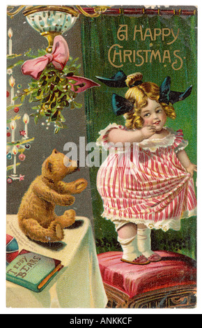 Weihnachten Mädchen Teddy Bear Stockfoto