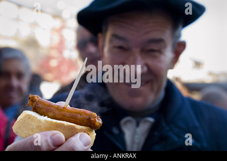 Chistorra eine Art Wurst gemacht in Navarra-Spanien Stockfoto