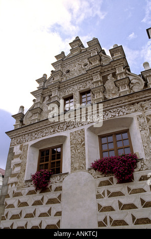 Flämische Fassade aus dem 17. Jahrhundert Haus Nr. 210 in Stare Mesto Stadtteil Tabor-Tschechien Stockfoto