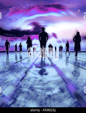 SILHOUETTE Menschen auf Tracks CGI Human Stockfoto
