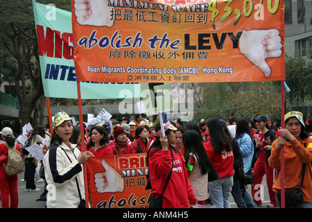 Eingewanderte Arbeitnehmer zahlen Demonstration Hong Kong Stockfoto