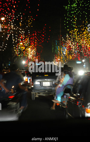 Lichter in Trivandrum Thiruananthapuram Stadt am Onam feiern Kerala Süd-Indien Stockfoto