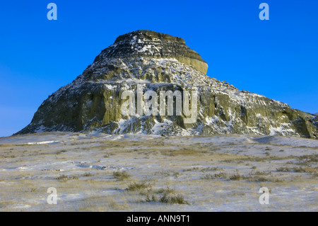 Schloss Butte in Big Muddy Badlands mit frischem Schnee, Bengough, Saskatchewan, Kanada Stockfoto