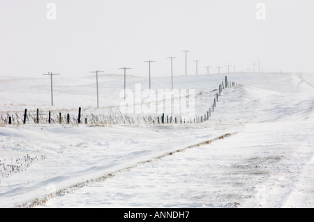 Landstraße in einem Schneesturm, Moose Jaw, Saskatchewan, Kanada Stockfoto