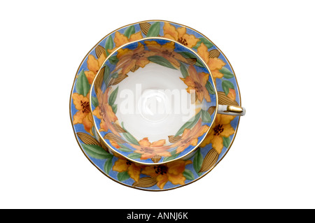 "Queens China" "Art Deco" Tasse und Untertasse Stockfoto