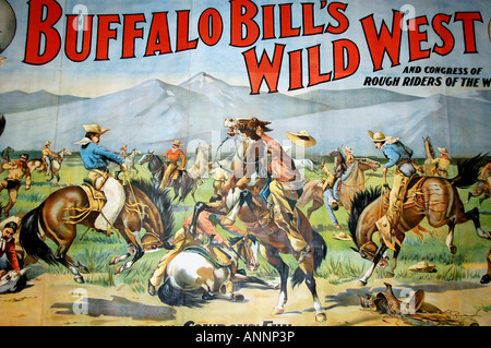 Plakat für Buffalo Bills Wild West Show, in der Buffalo Bill historische Mitte, Cody, Wyoming Stockfoto