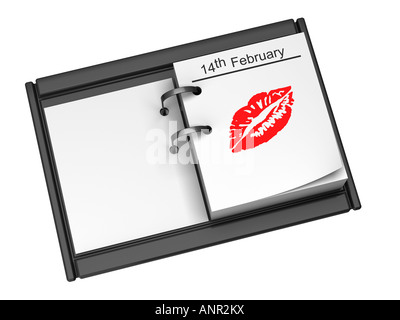 14. Februar Valentinstag Schreibtisch Tagebuch Kalenderdatum Stockfoto