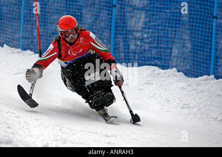 Agnes Vass von Ungarn in die Damen Alpin Ski Slalom sitzen Wettbewerb Stockfoto