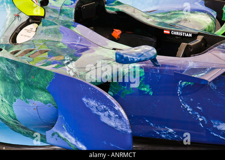 Eine Nahaufnahme von der Honda F1 Welt Lackierung auf dem Display an das 2007 Goodwood Festival of Speed, West Sussex, England. Stockfoto