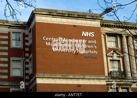 Zentrum von Manchester und Manchester Kinder Universitätsklinik Gebäude NHS Trust Stockfoto