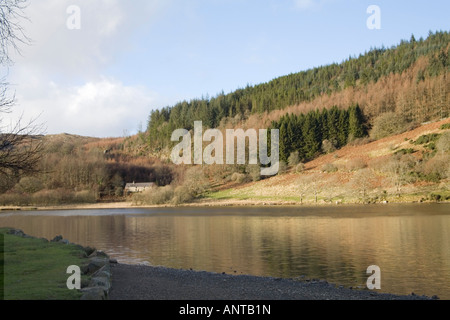 TREFRIW CONWY IN WALES UK Schauen über Llyn Geirionydd auf dem Weg zu einem See Seite Bauernhaus Snowdonia National Park Stockfoto