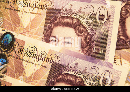 British English UK Sterling £20 zwanzig Pfund Banknoten hautnah Stockfoto