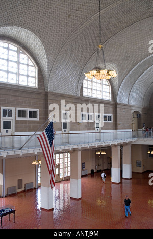 Die große Montagehalle in Ellis Island nyc Usa Stockfoto