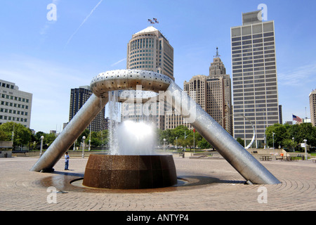 Die Riverfront-Brunnen in der Hart Plaza Detroit Michigan MI Stockfoto